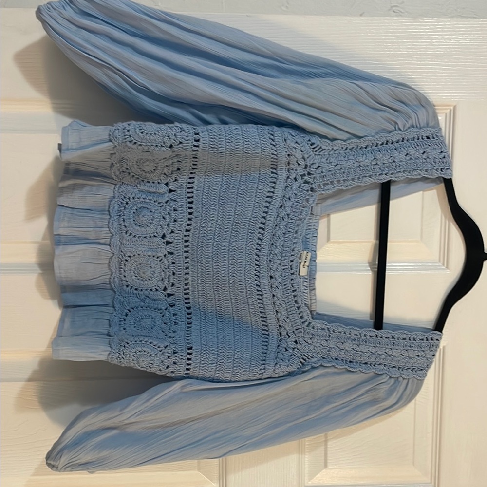 American Eagle Outfitters Blue Ruffled Smocked Blouse